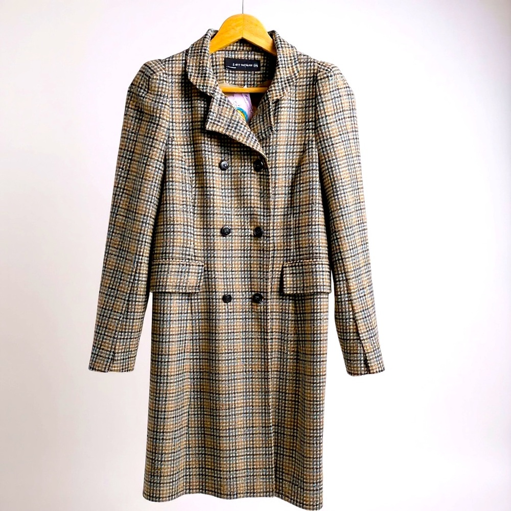 Zara Plaid Double-Breasted Coat - Black and Tan